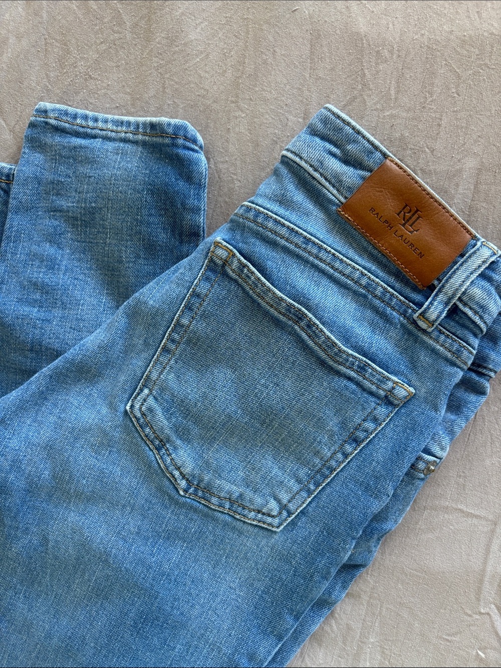 Ralph Lauren Men's Light Blue Slim Straight Jeans with Leather Patch